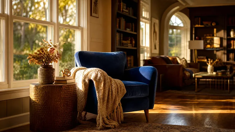 Sunlit sitting room with a blue armchair and a knit blanket, How to Start a Funeral Home in Washington