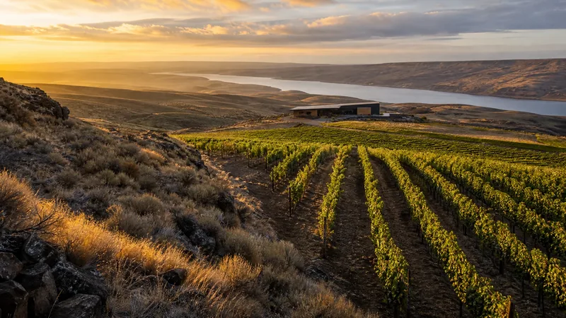 Rows of wine grapes on a dry eastern Washington hillside at golden hour, How to Start a Winery in Washington