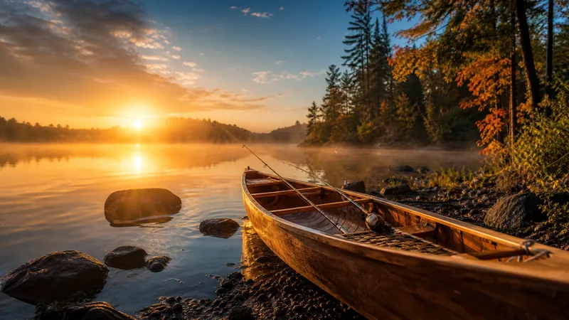Wooden canoe with fishing rods on a misty lake shore at sunrise, How to Start a Fishing Charter or Guide Business in Washington